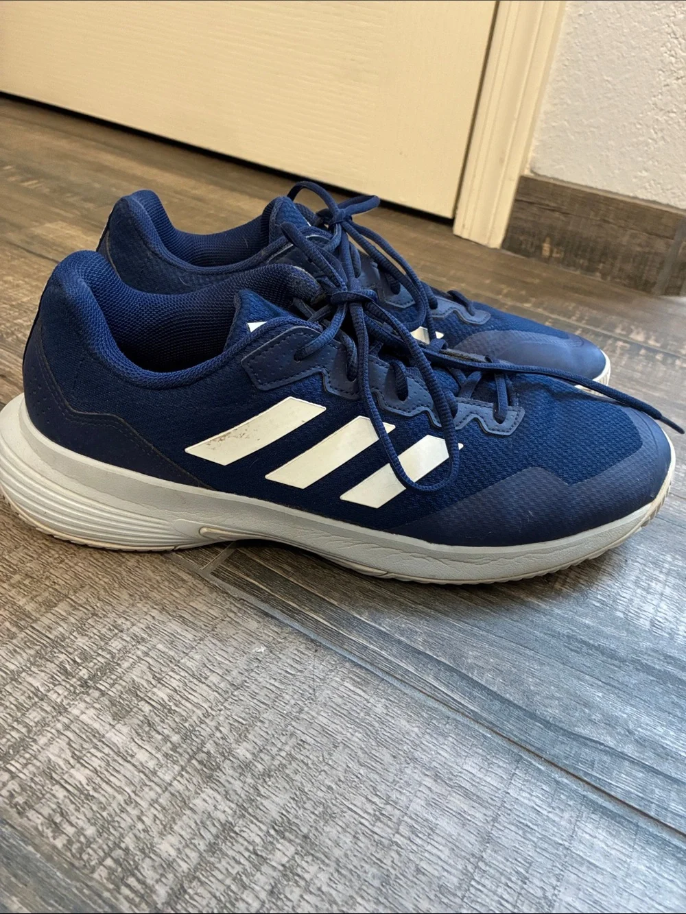 Adidas Navy and White Men's Athletic Sneakers